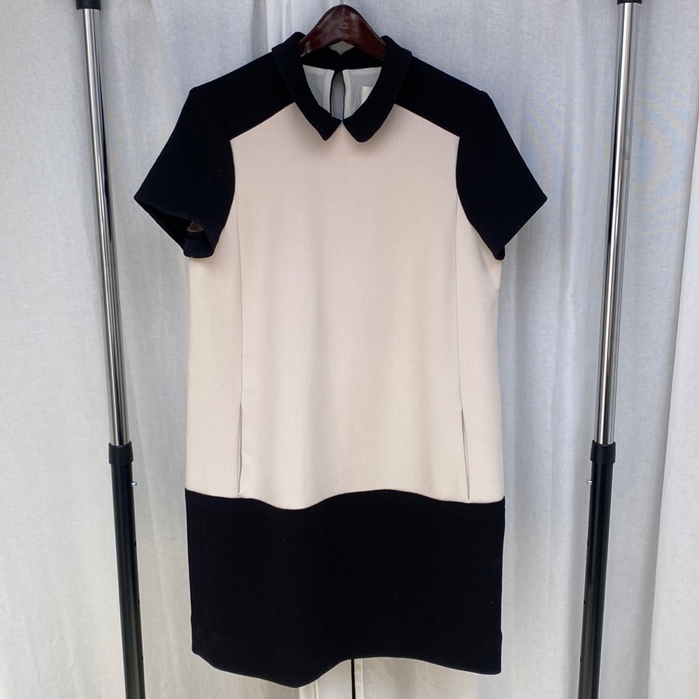 Kate Spade Shift Dress Cream Black Collar Pockets Short Sleeve New with tags